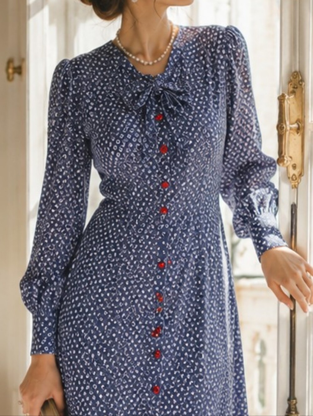 BURU Vintage The Notebook Neck Tie Shirtwaist Dress Ditsy Denim - Picture 4 of 12